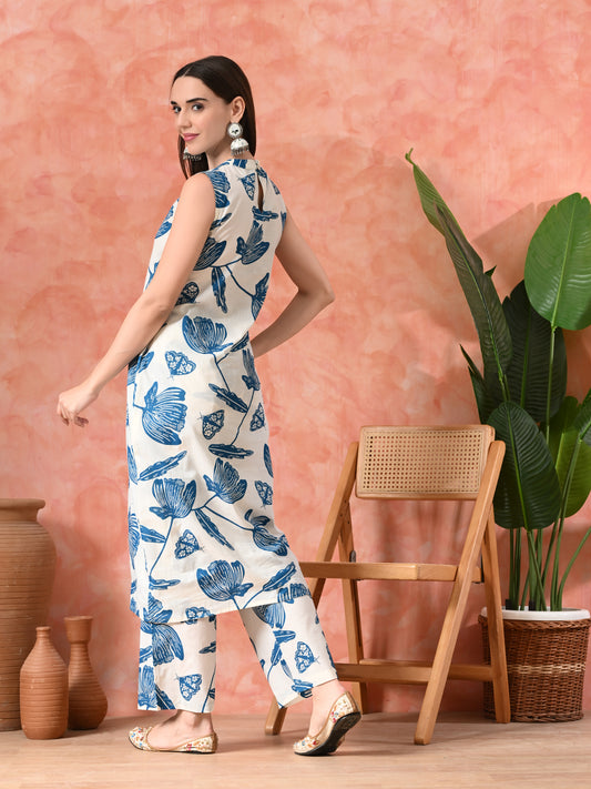 Floral Printed A-Line Kurta With Trousers