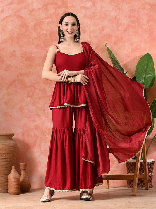 A-Line Kurti With Sharara & Dupatta