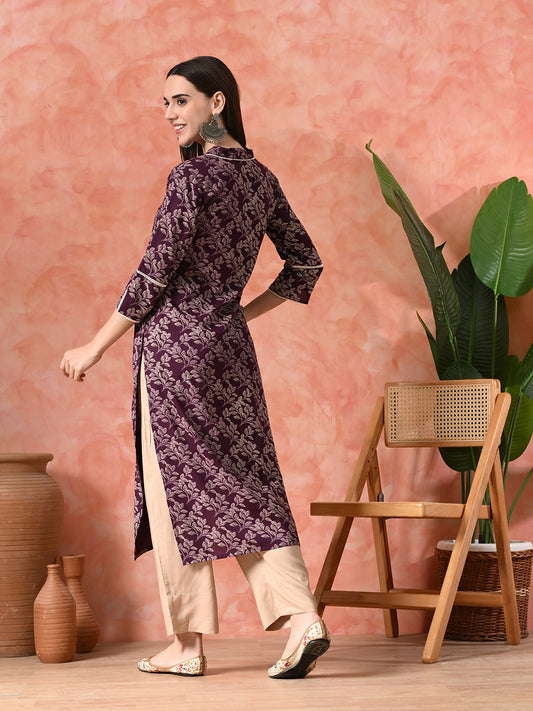 Printed A-Line Kurta With Trousers