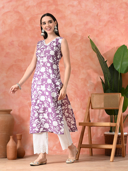 Floral Printed A-Line Kurta With Trousers