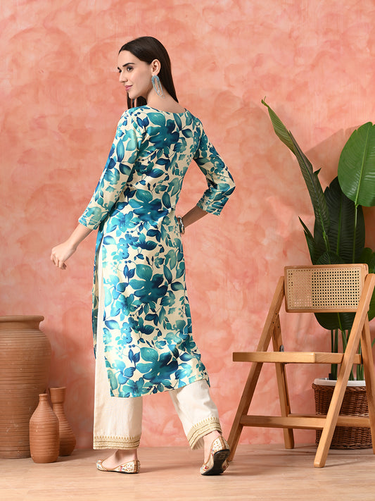 Floral Printed A-Line Kurta With Trousers