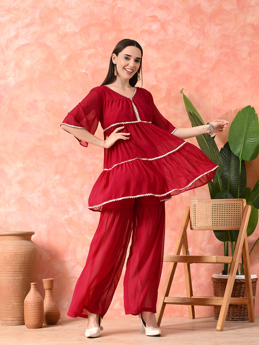 V-Neck Anarkali Kurti With Sharara Set