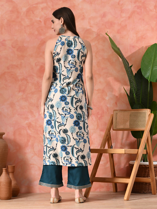 Printed A-Line Kurta With Trousers