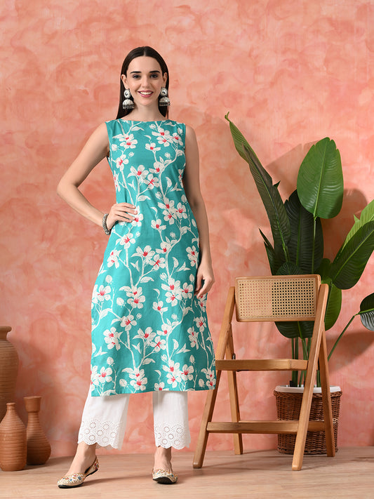 Floral Printed A-Line Kurta With Trouser