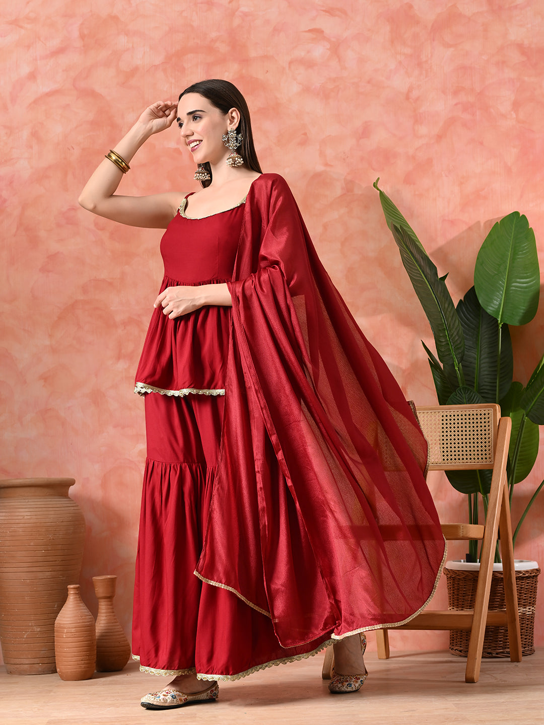 A-Line Kurti With Sharara & Dupatta