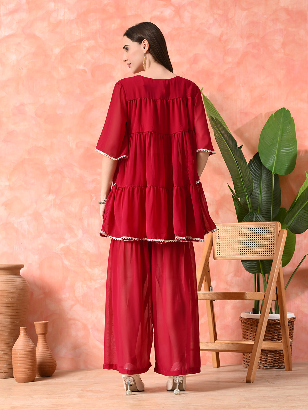 V-Neck Anarkali Kurti With Sharara Set