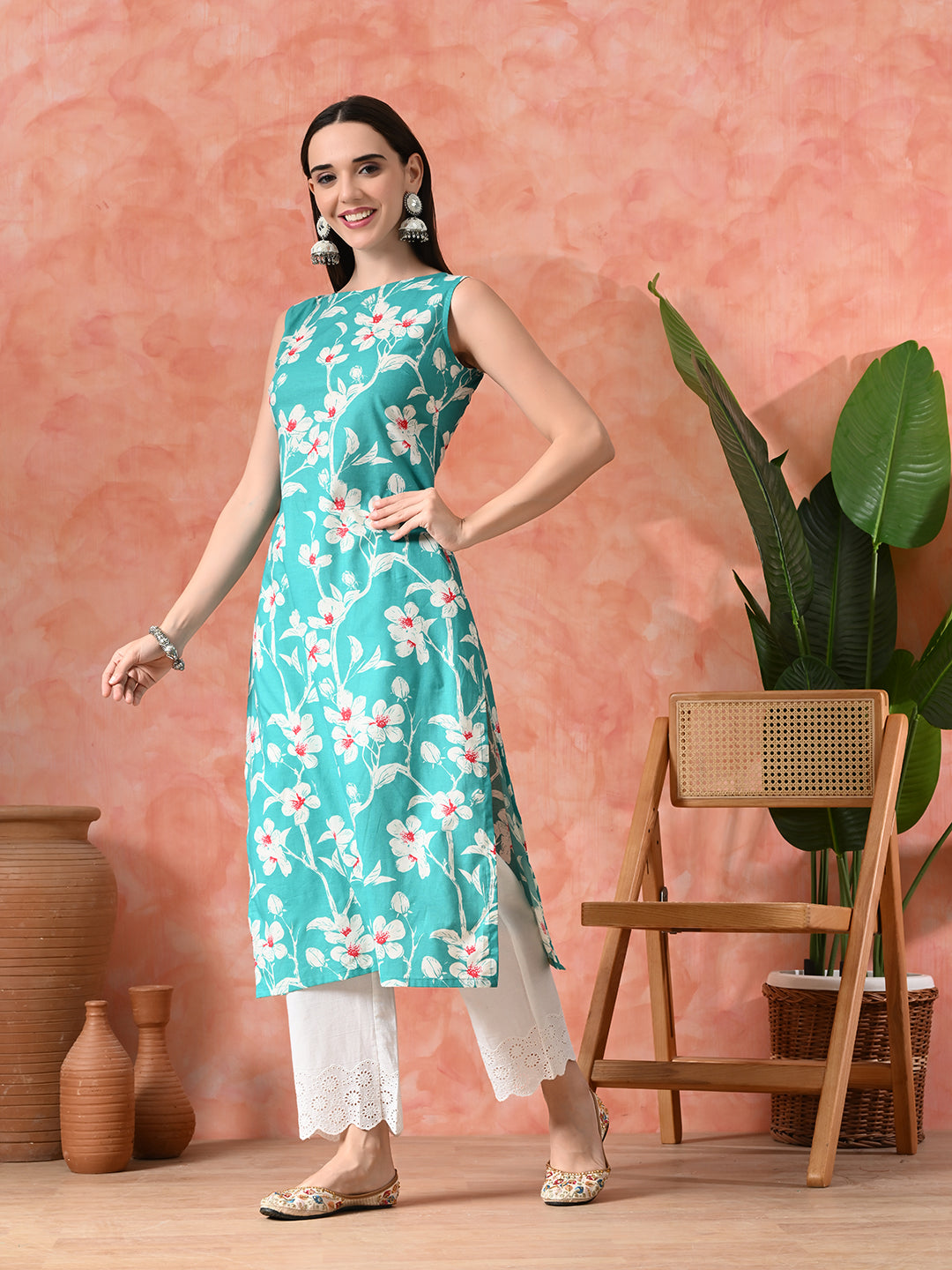Floral Printed A-Line Kurta With Trouser