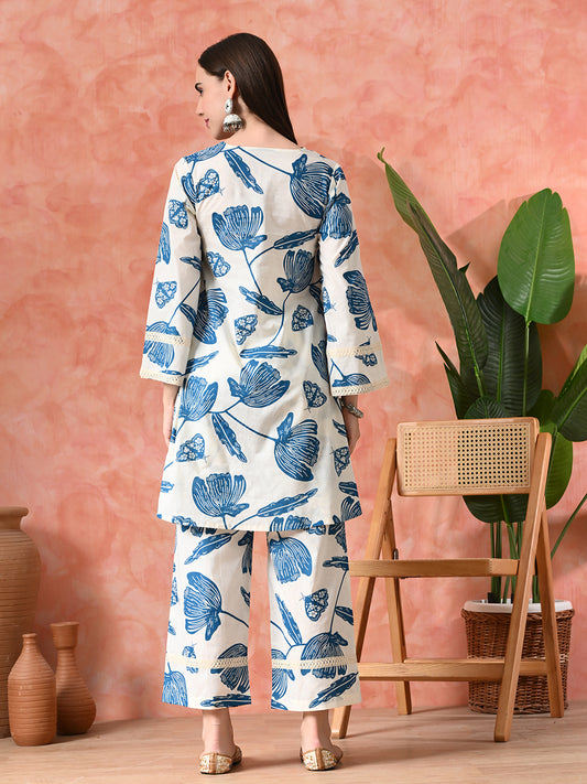 Printed Pure Cotton A-Line Kurta With Palazzos