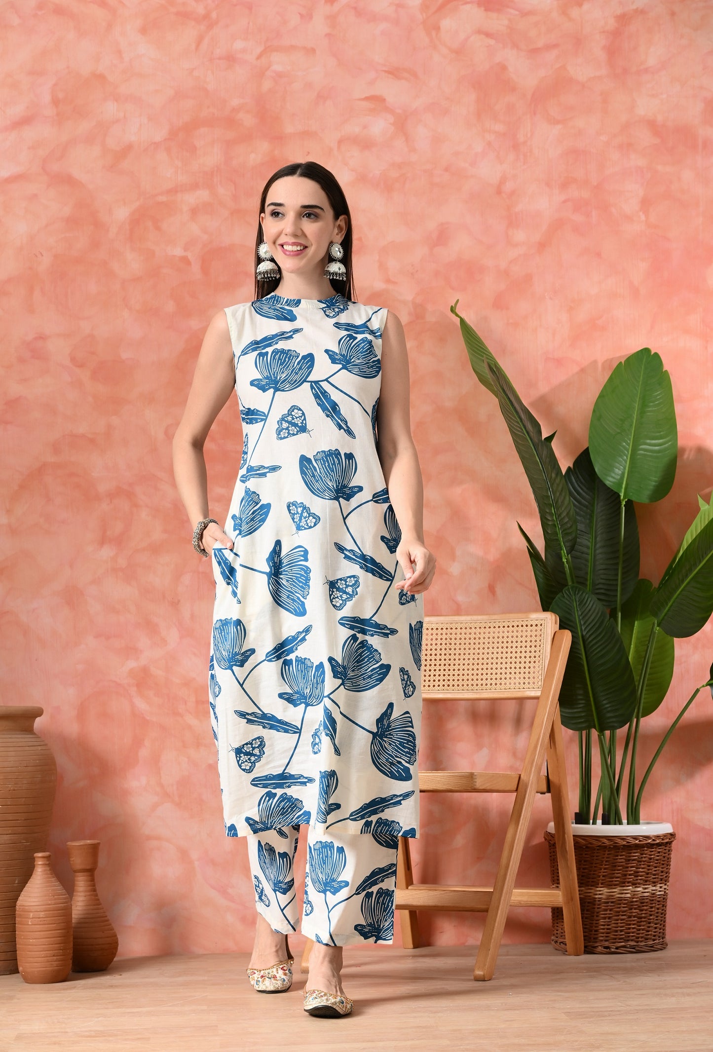 Floral Printed A-Line Kurta With Trousers
