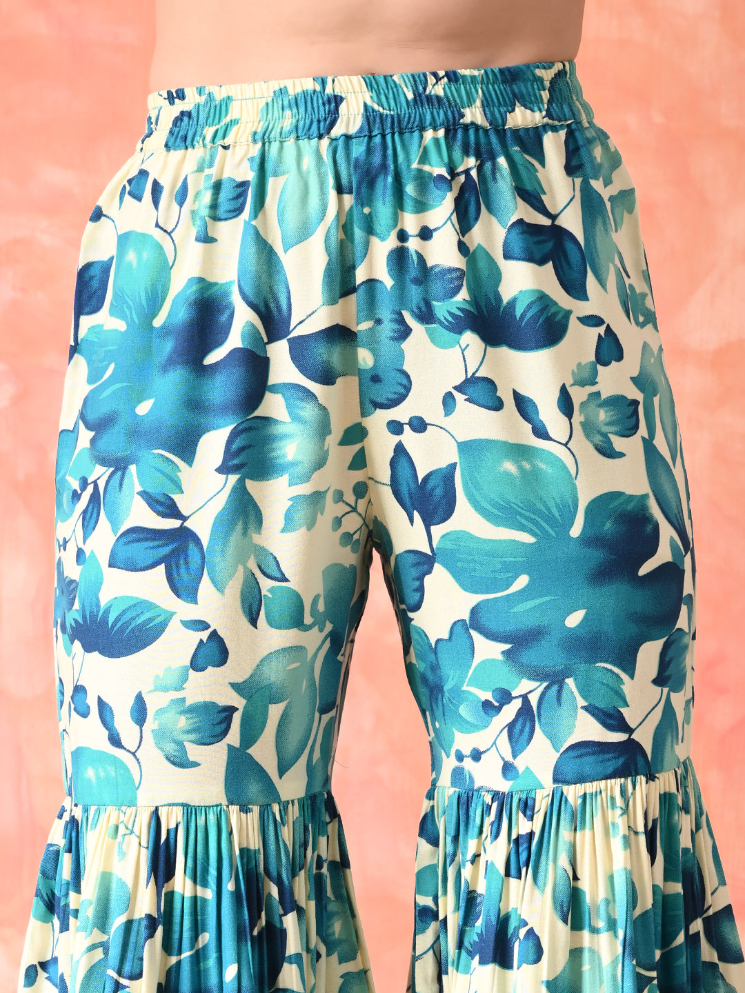 Floral Printed A-Line Kurti With Sharara & Dupatta