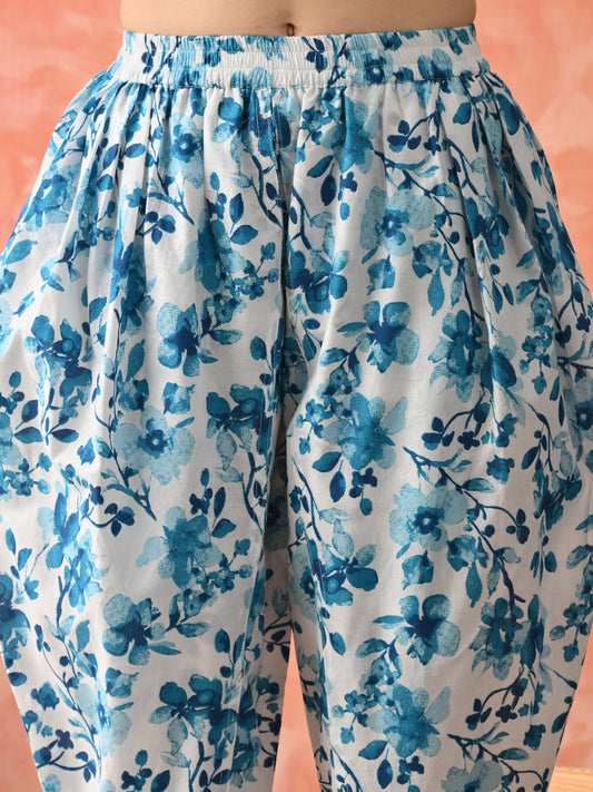 Women Floral Printed Cotton Kurta with Dhoti Pant