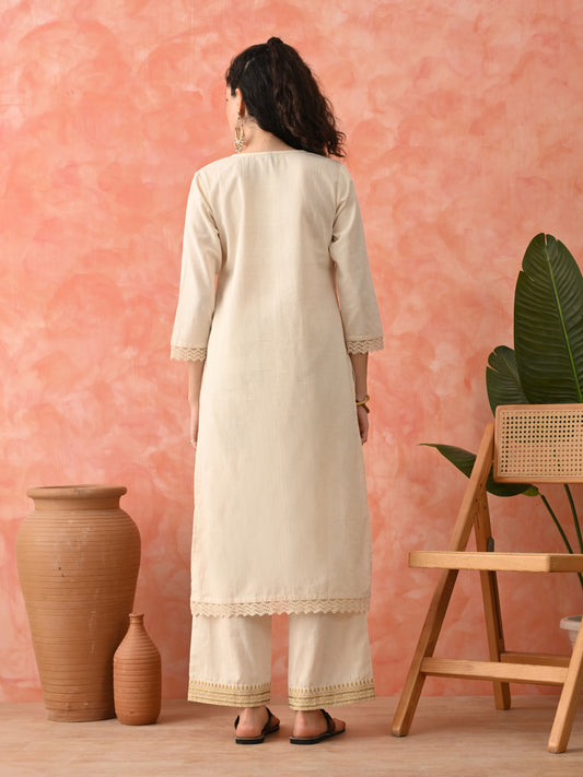 Women Embroidered Pure Cotton Straight Kurta Set