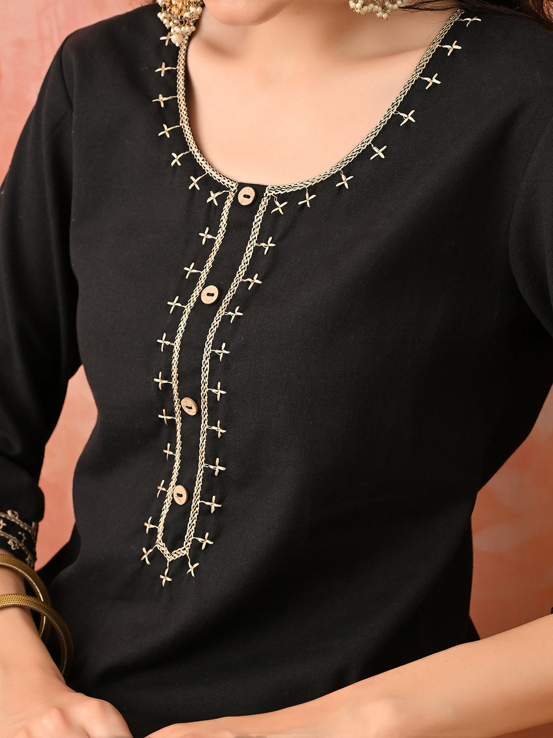 Elegant Black Viscose Rayon Kurta Set for Women | Embroidered Ethnic Wear