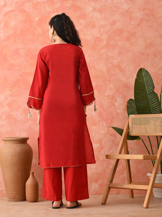 Women Floral Embroidered Cotton Kurta with Palazzo