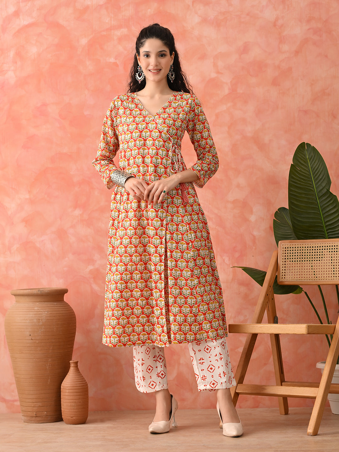 Women Floral Printed Cotton Kurta with Trousers & Dupatta