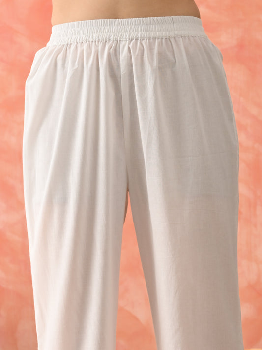 Floral Printed V-Neck Pure Cotton Straight Kurta With Trousers