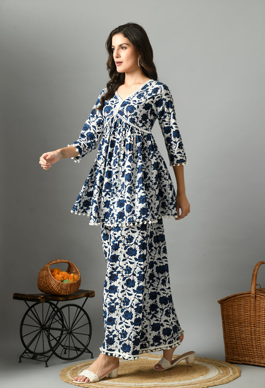 Floral Printed Pure Cotton Kurta with Palazzos