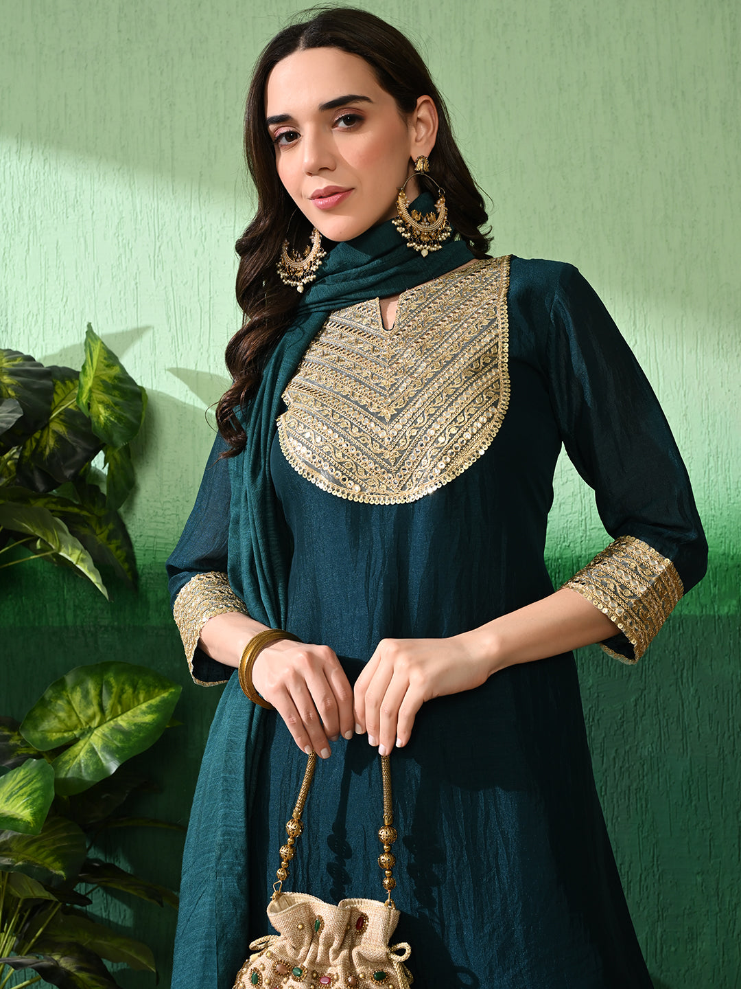 Exquisite Teal Blue Sharara Set: Vichitra Blend Silk with Intricate Gota Patti Work & Art Silk Dupatta