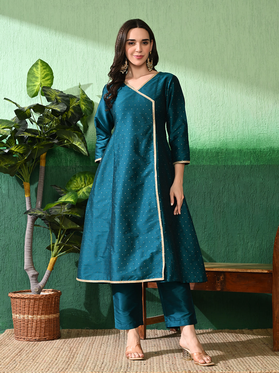 Embroidered Ethnic A-Line Kurta With Trousers