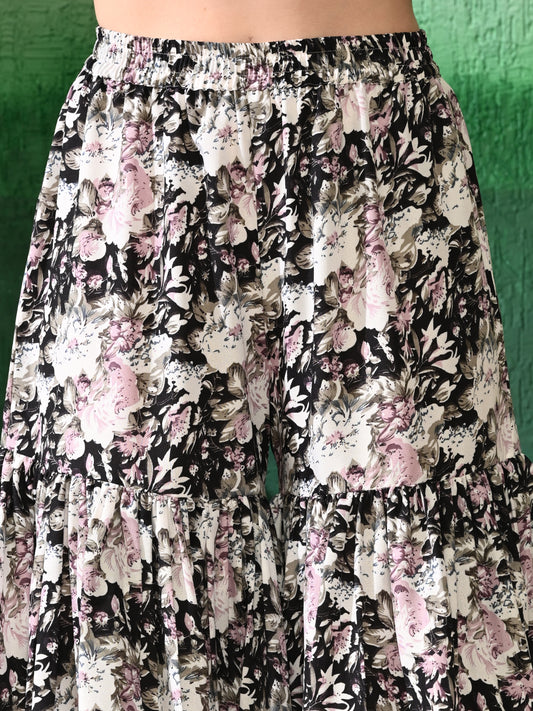 Floral Printed Empire V-Neck A-Line Kurta With Sharara