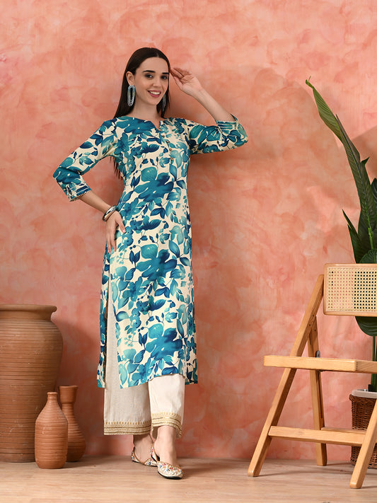 Floral Printed A-Line Kurta With Trousers