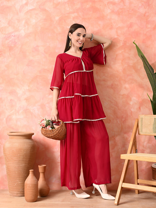V-Neck Anarkali Kurti With Sharara Set