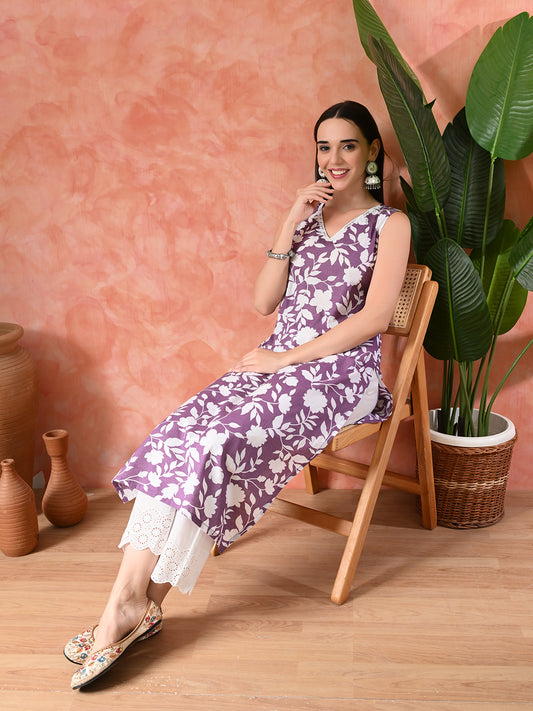 Floral Printed A-Line Kurta With Trousers