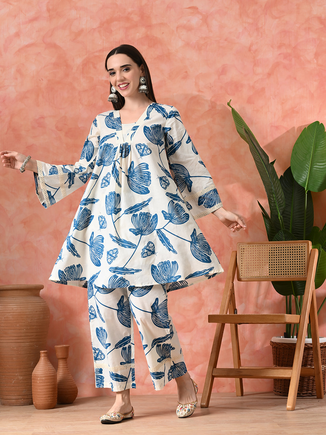 Printed Pure Cotton A-Line Kurta With Palazzos