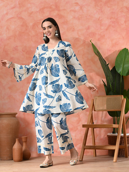Printed Pure Cotton A-Line Kurta With Palazzos