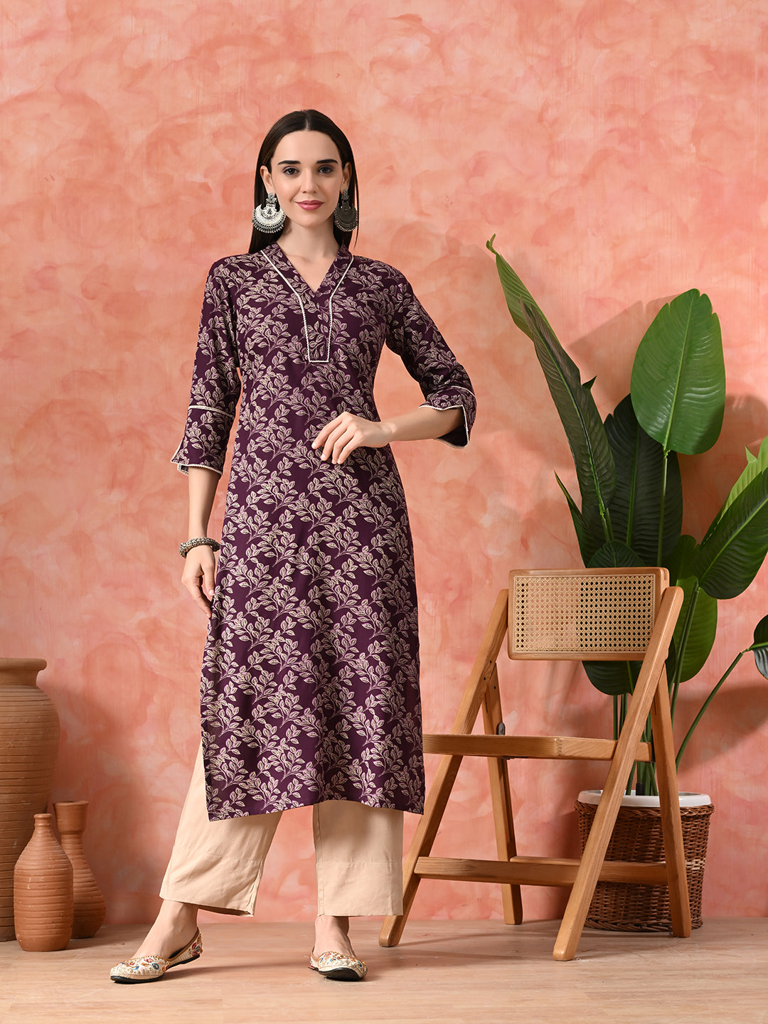 Printed A-Line Kurta With Trousers