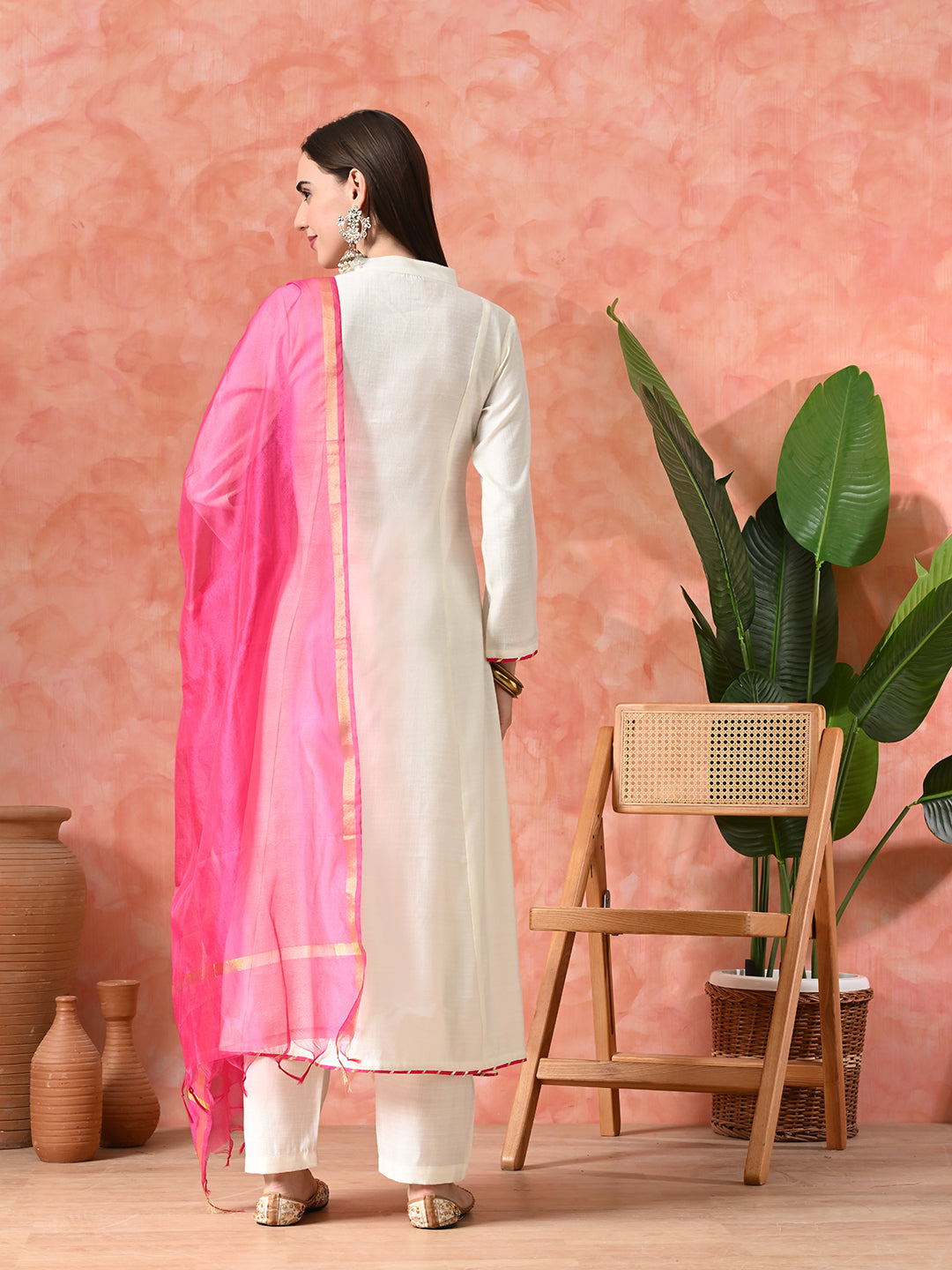 A-Line Kurta With Trousers & Dupatta