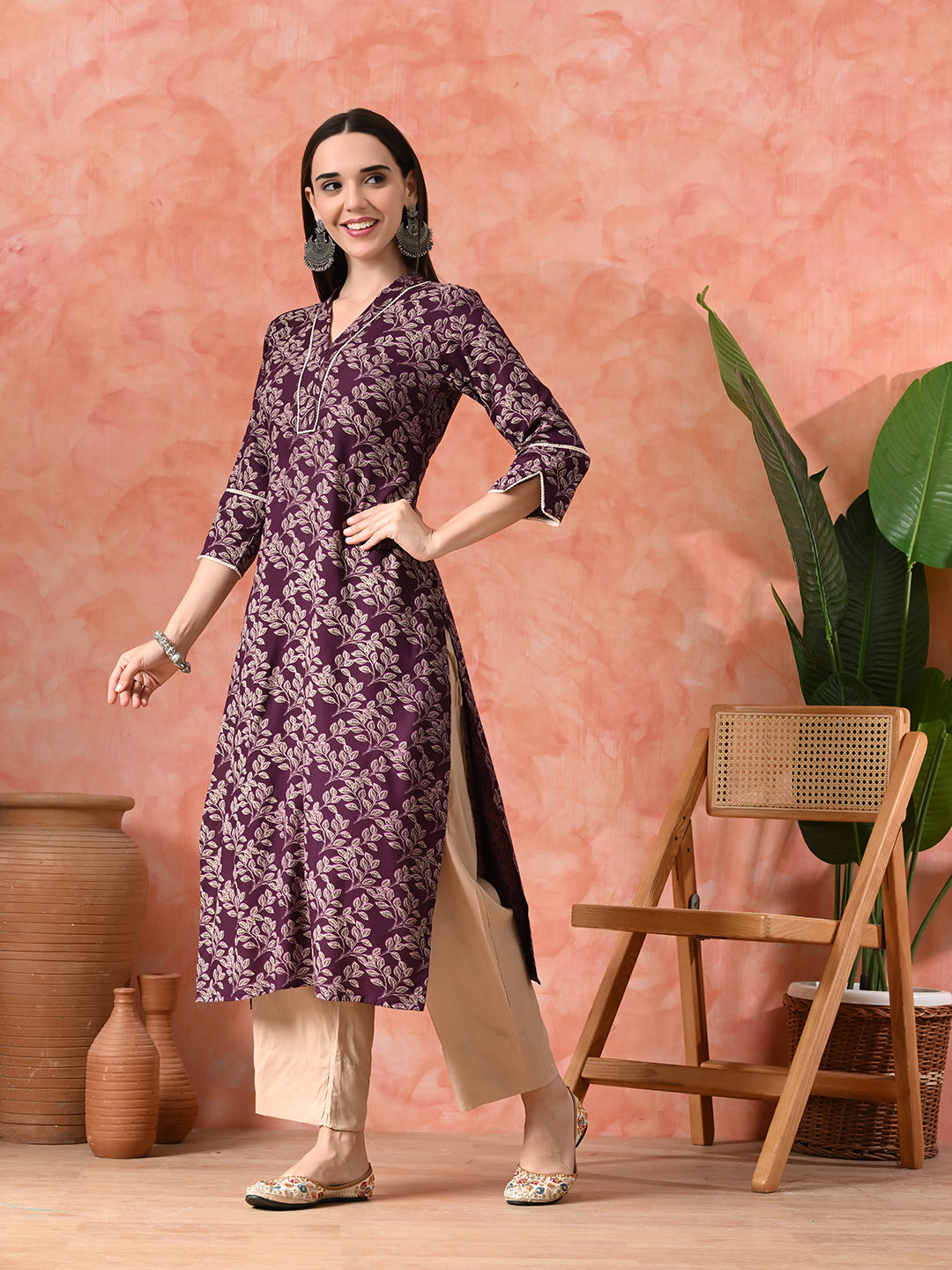 Printed A-Line Kurta With Trousers