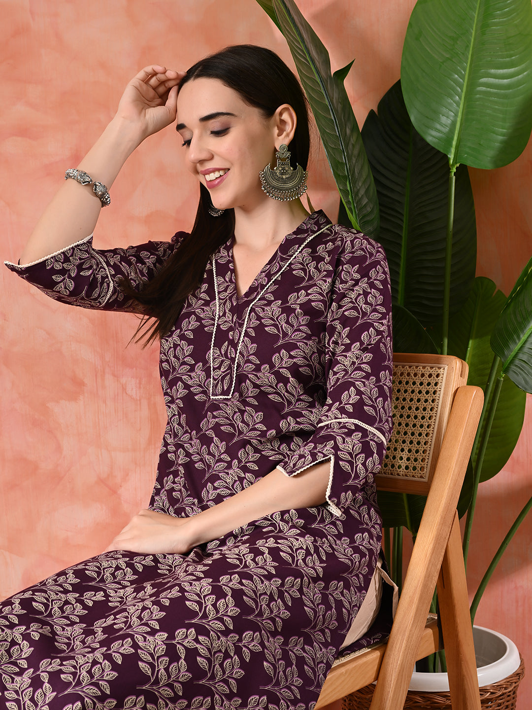 Printed A-Line Kurta With Trousers