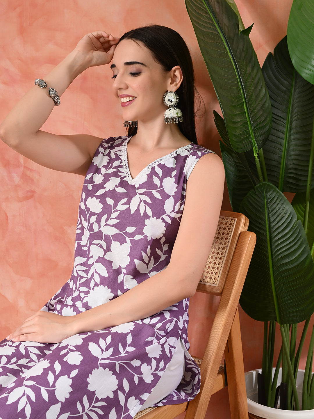 Floral Printed A-Line Kurta With Trousers