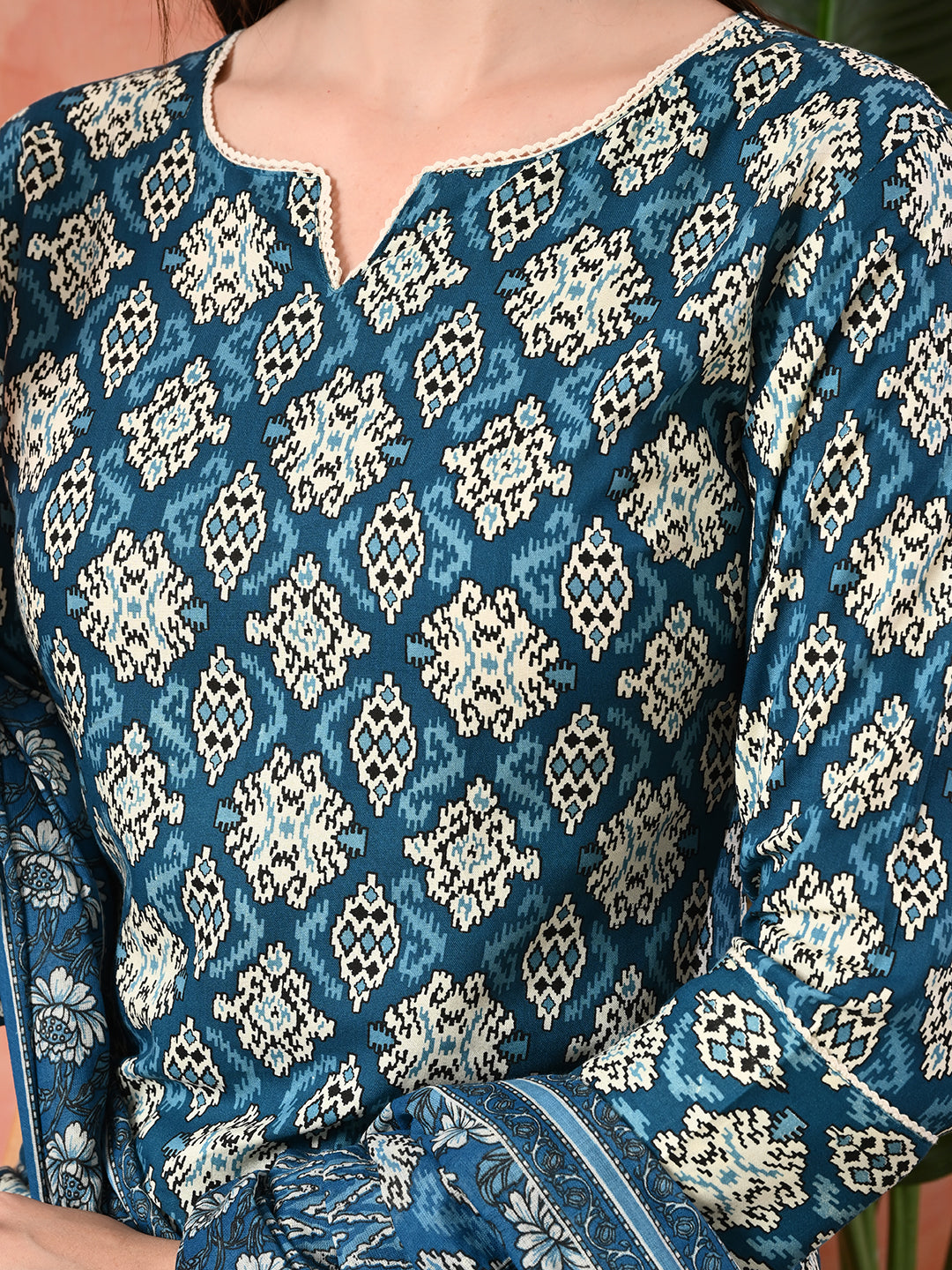 Printed A-Line Kurta With Trousers & Dupatta