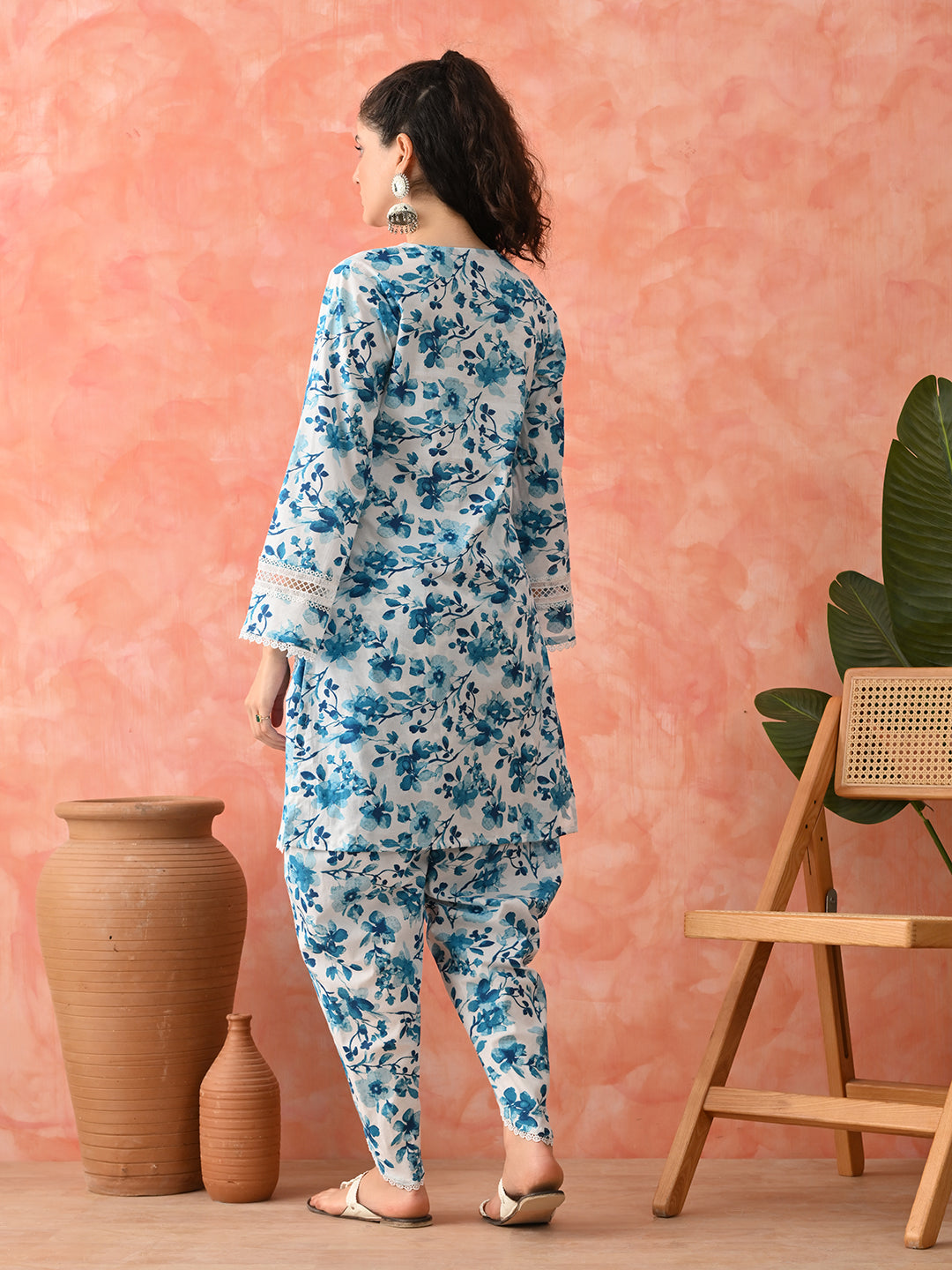 Women Floral Printed Cotton Kurta with Dhoti Pant