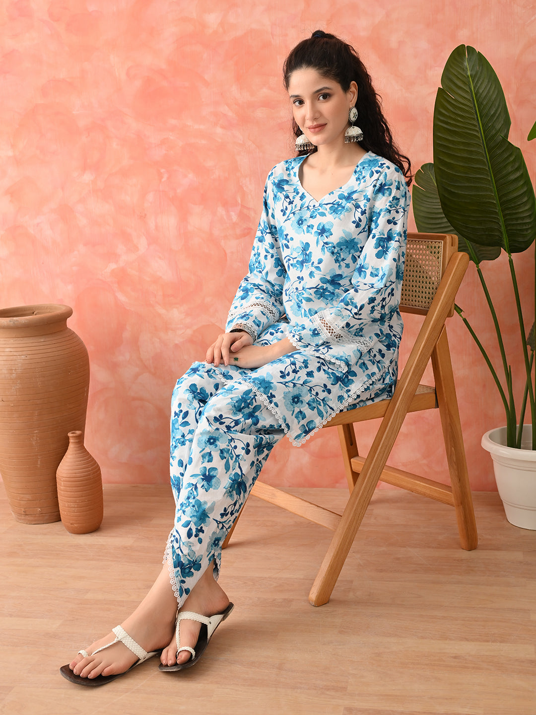 Women Floral Printed Cotton Kurta with Dhoti Pant