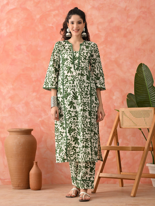 Floral Printed Pure Cotton A-Line Kurta & Palazzo