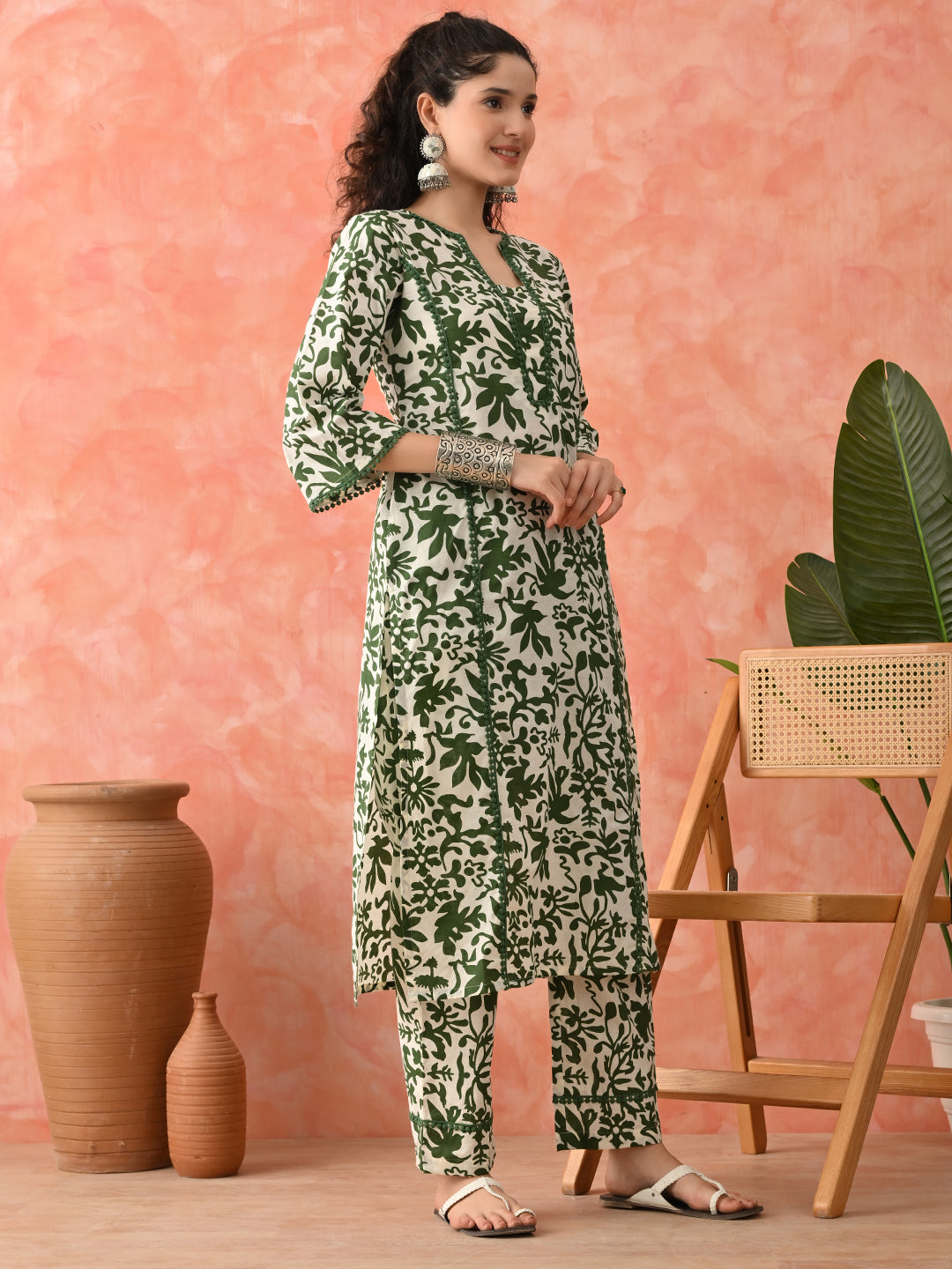 Floral Printed Pure Cotton A-Line Kurta & Palazzo
