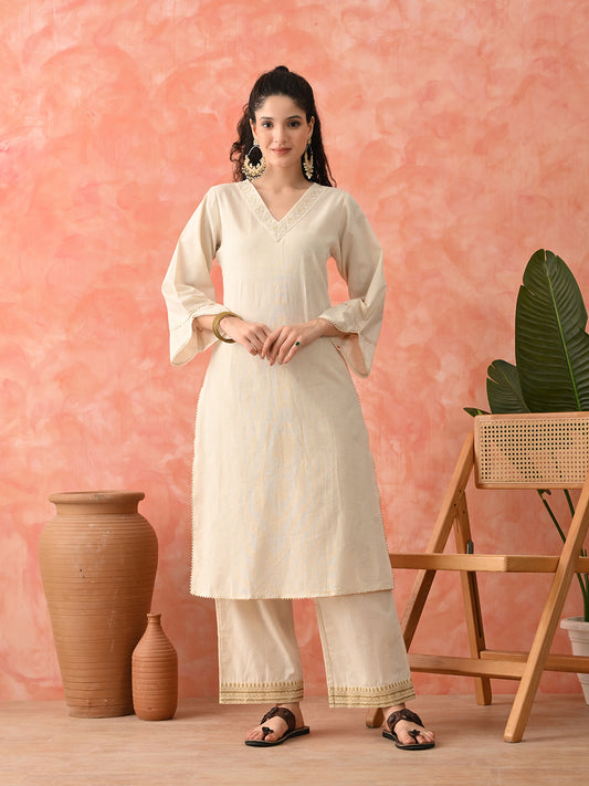 Embroidered Thread Work Pure Cotton Kurta with Palazzos