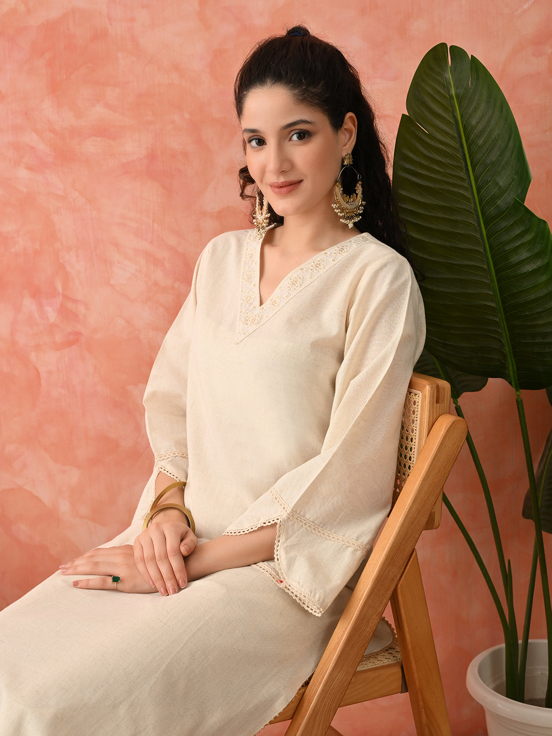 Embroidered Thread Work Pure Cotton Kurta with Palazzos