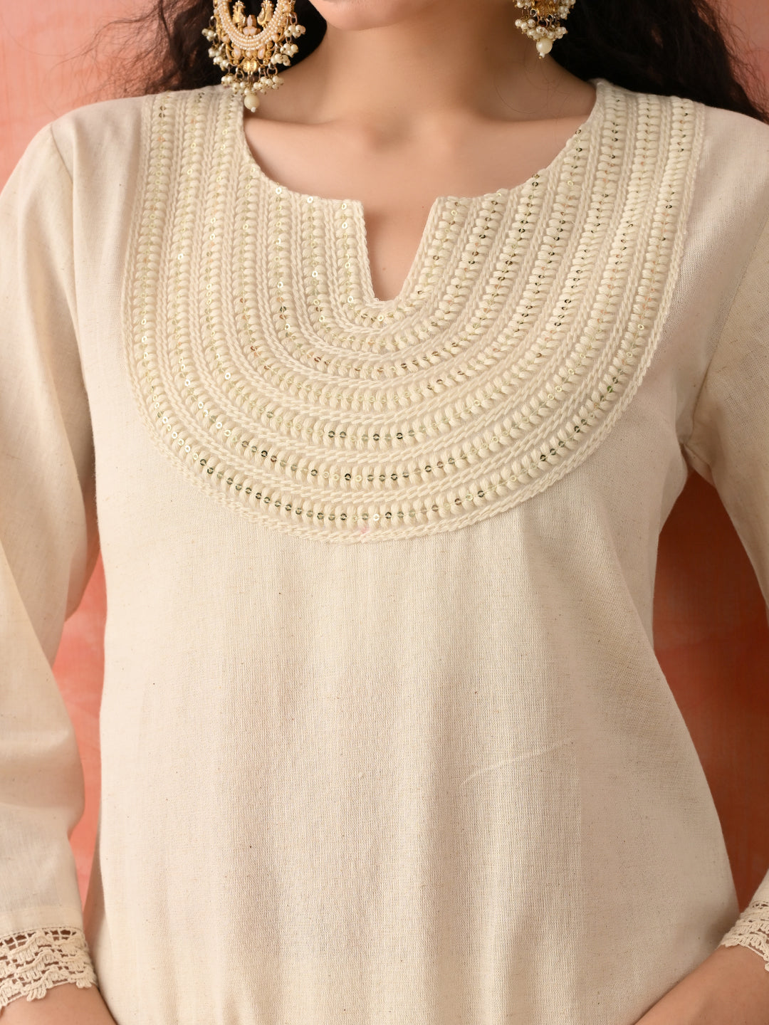 Women Embroidered Pure Cotton Straight Kurta Set