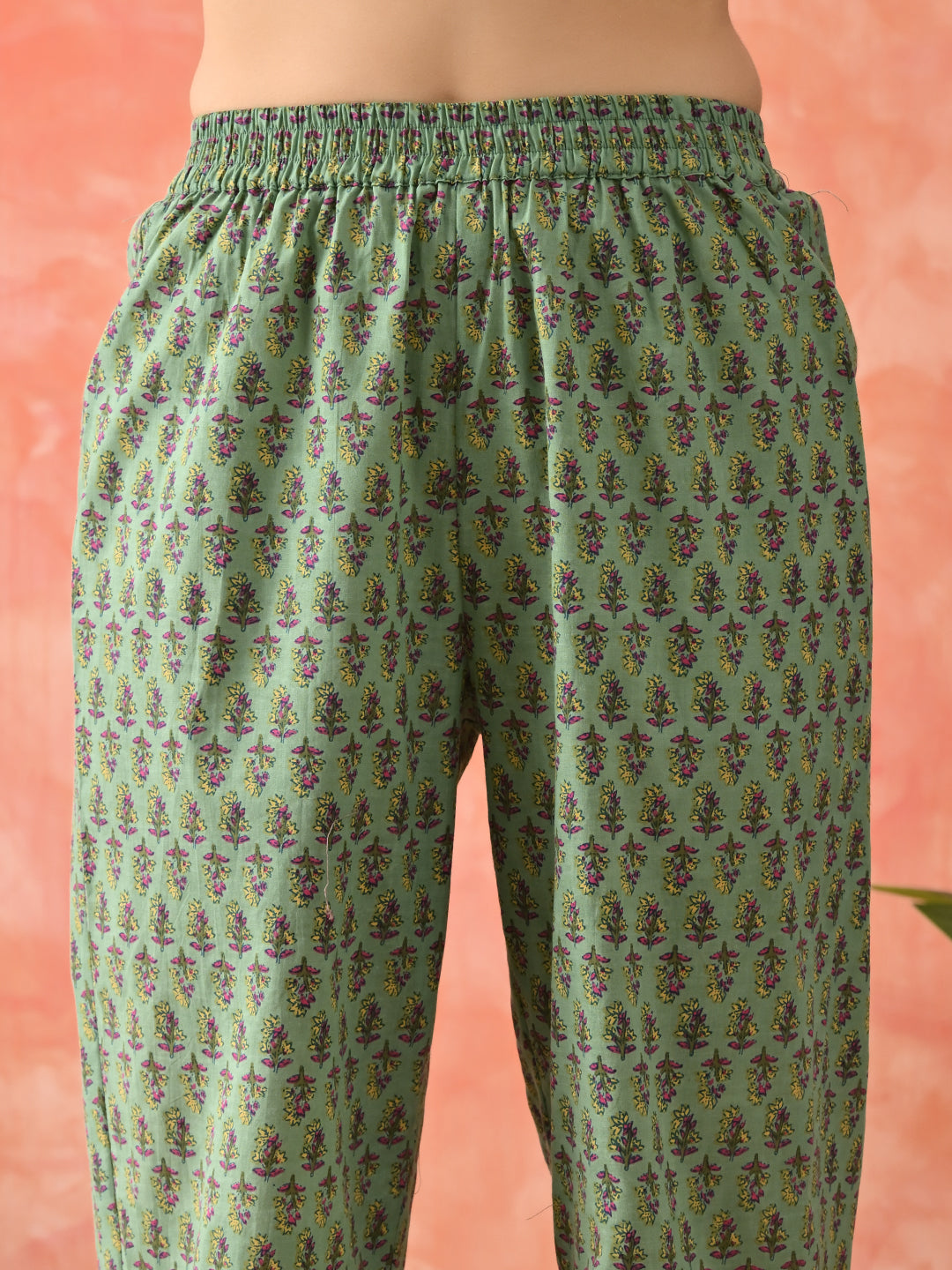 Floral Printed V-Neck Angrakha Kurta & Trousers With Dupatta