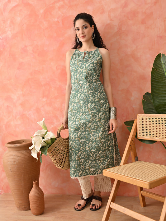 Women Floral Printed Cotton Kurta with Trousers