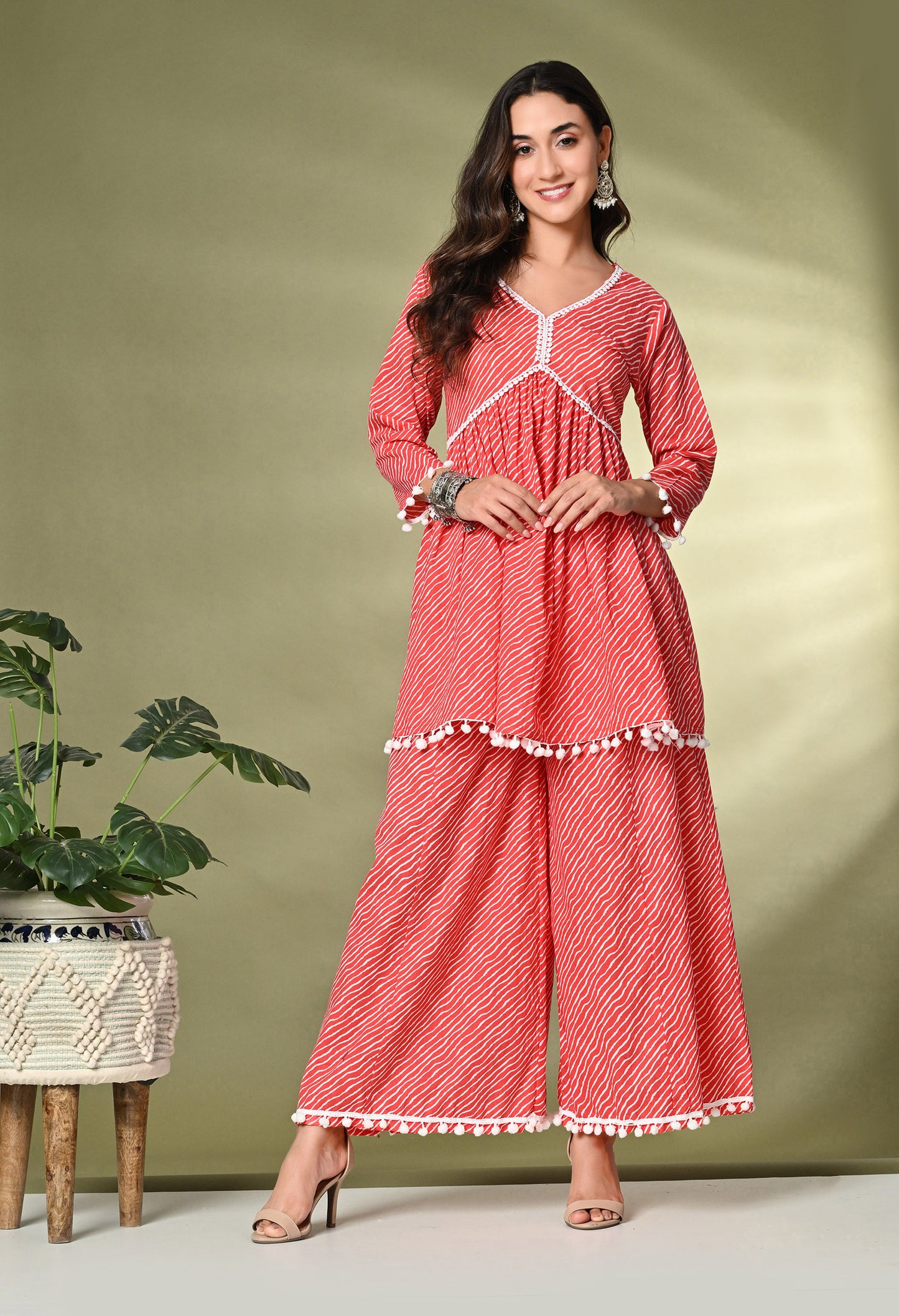Striped Pure Cotton Kurta With Palazzos