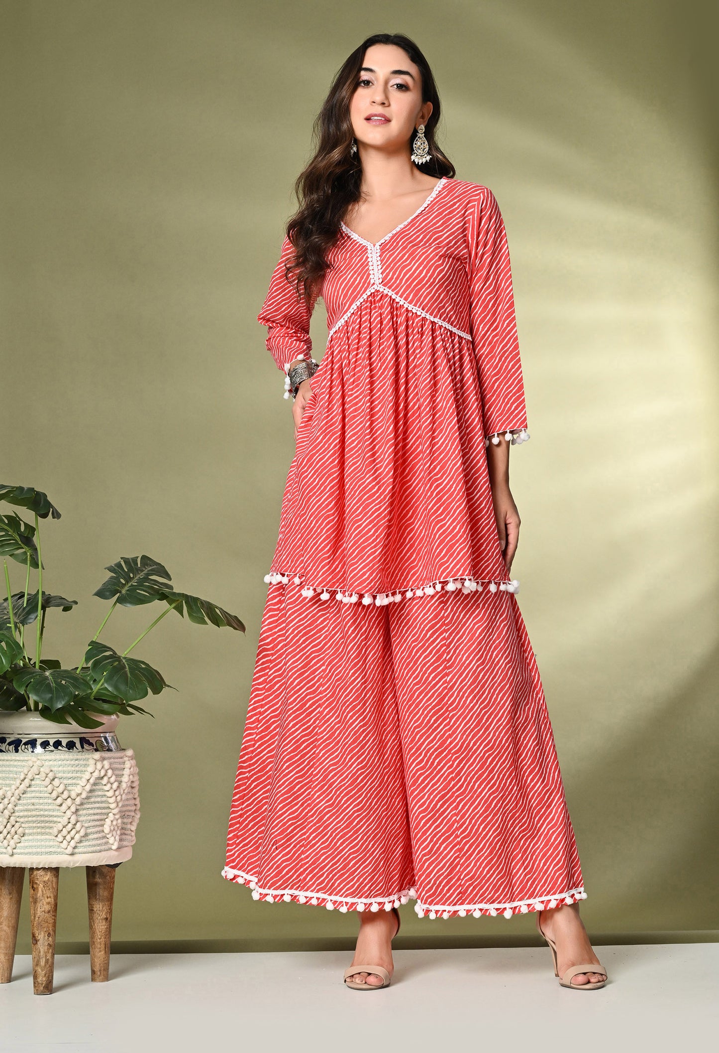 Striped Pure Cotton Kurta With Palazzos