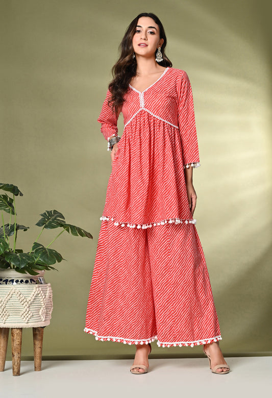 Striped Pure Cotton Kurta With Palazzos