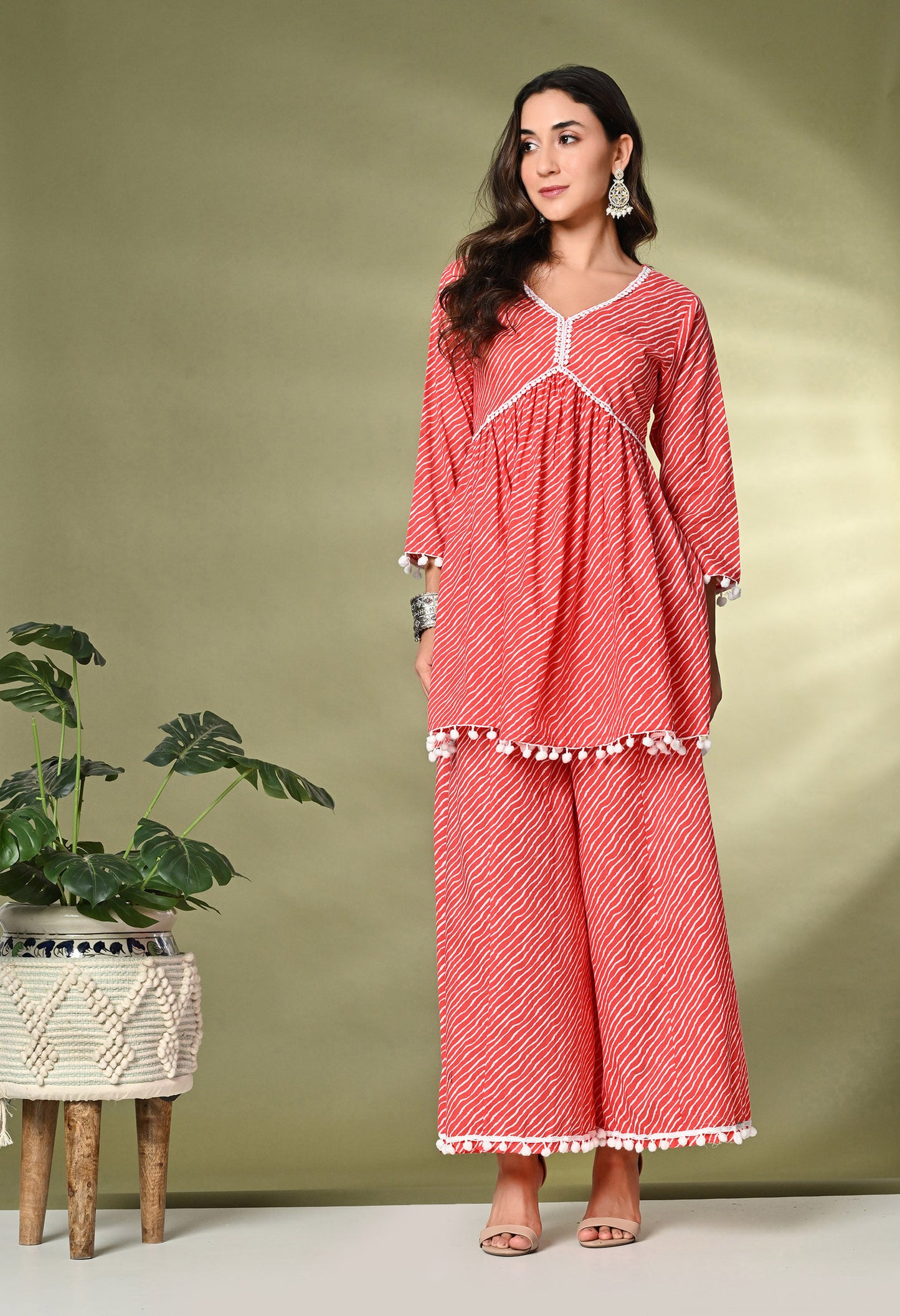 Striped Pure Cotton Kurta With Palazzos