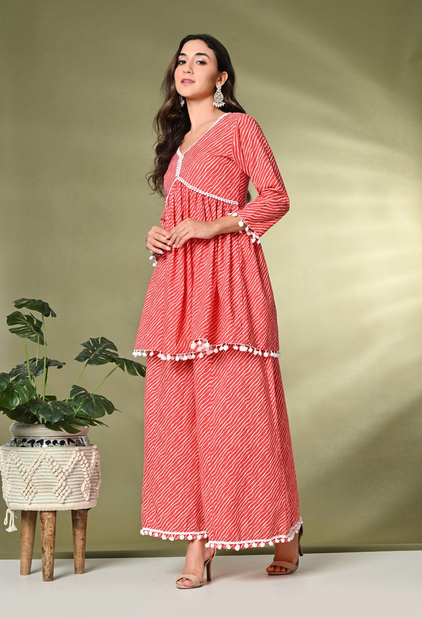 Striped Pure Cotton Kurta With Palazzos