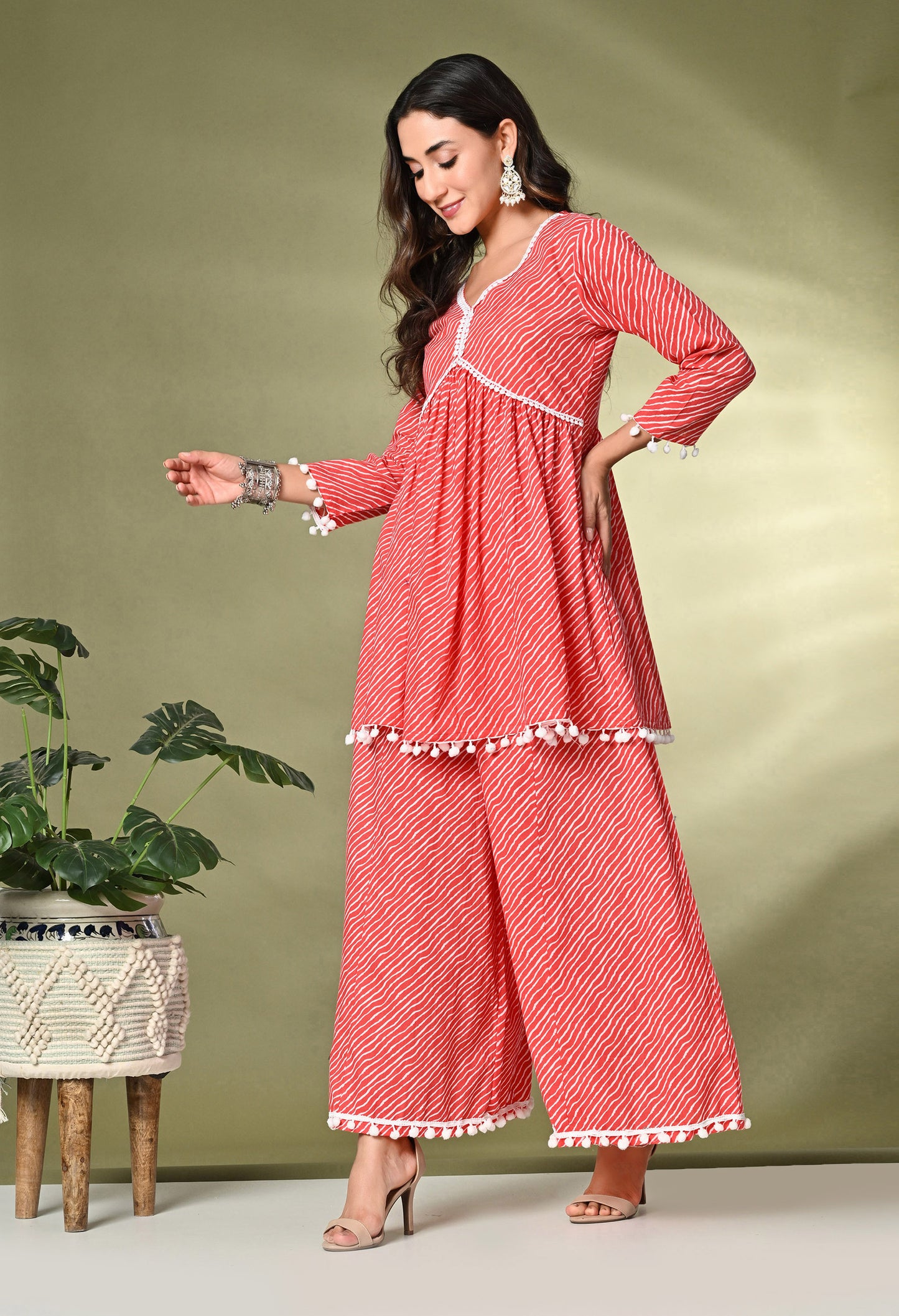 Striped Pure Cotton Kurta With Palazzos